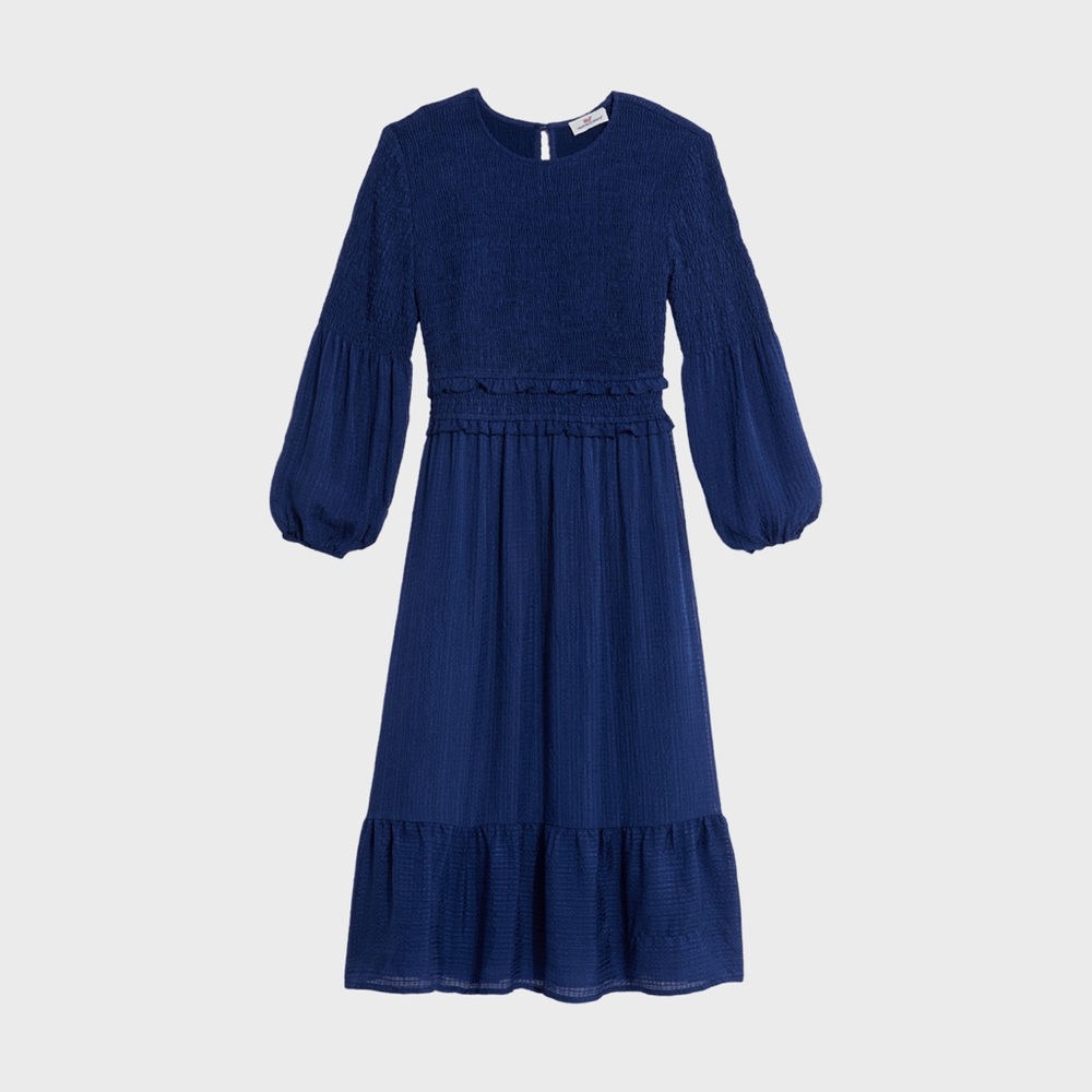 Vineyard Vines Textured Silk Smock Midi Dress